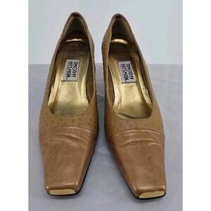 Vintage Timothy Hitsman Heels 11M Tan Gold Leather Square Toe